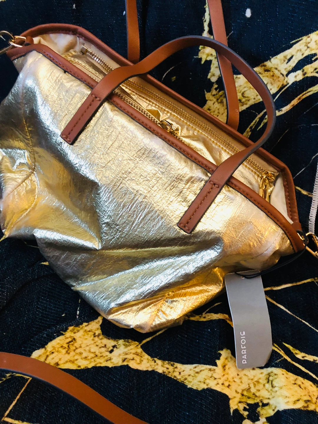 Parfois Gold Metallic Tote Bag