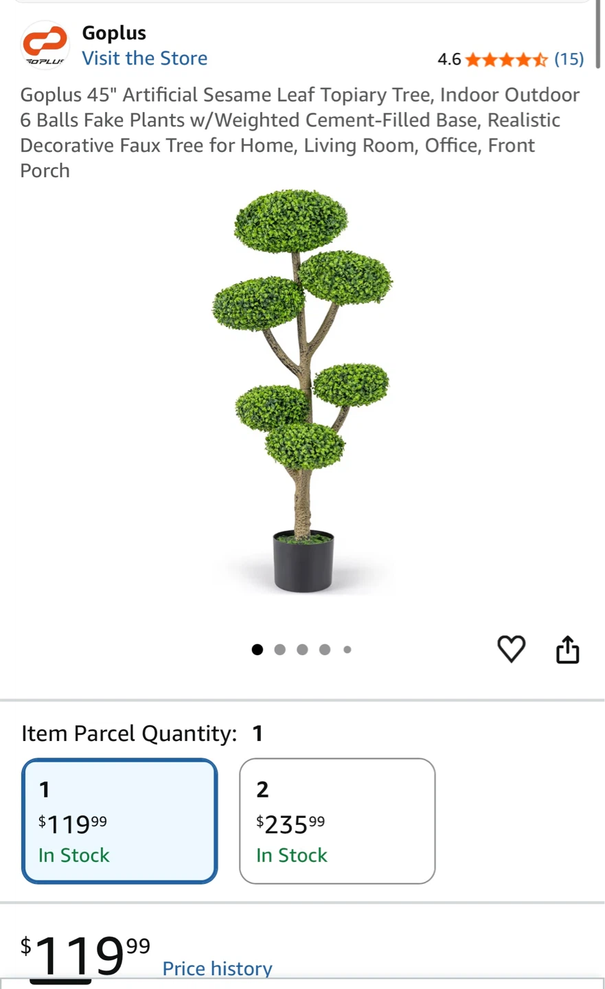 Goplus 45" Artificial Sesame Leaf Topiary Tree - photo 2
