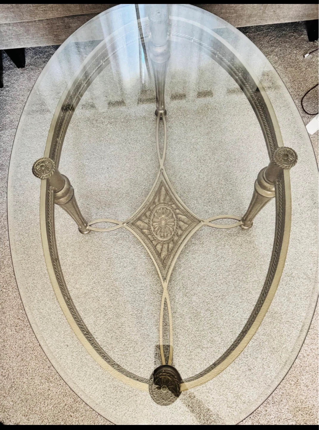 Oval Glass Top Coffee Table with Ornate Base - photo 2