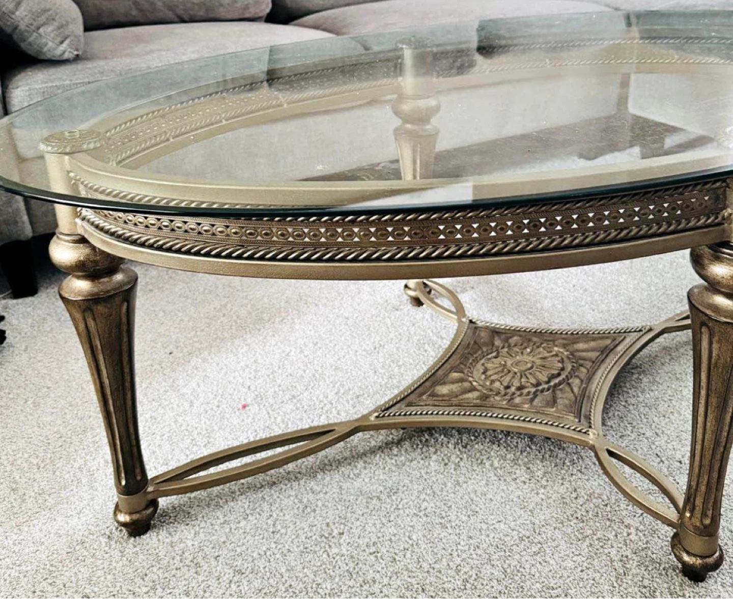 Oval Glass Top Coffee Table with Ornate Base - photo 3
