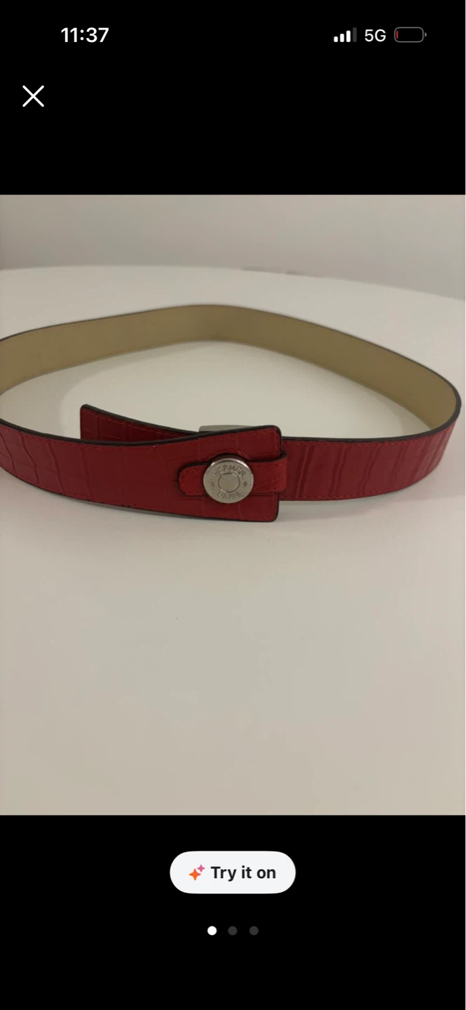 Hermès Red Croc Embossed Leather Belt