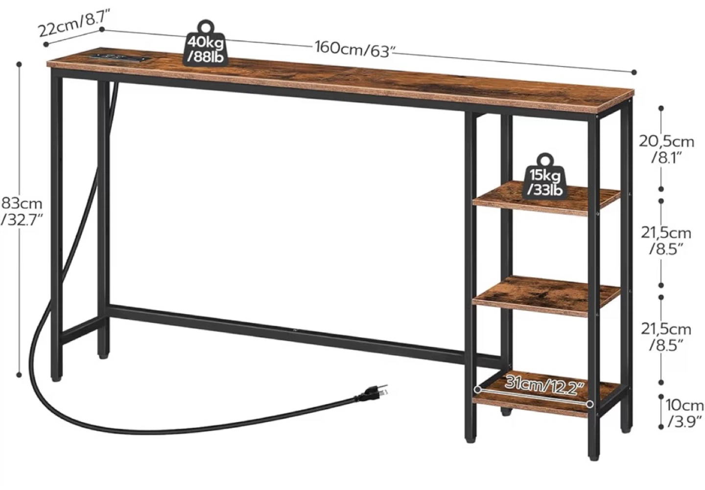 HOOBRO Console Table with Power Outlet, 63" - photo 3