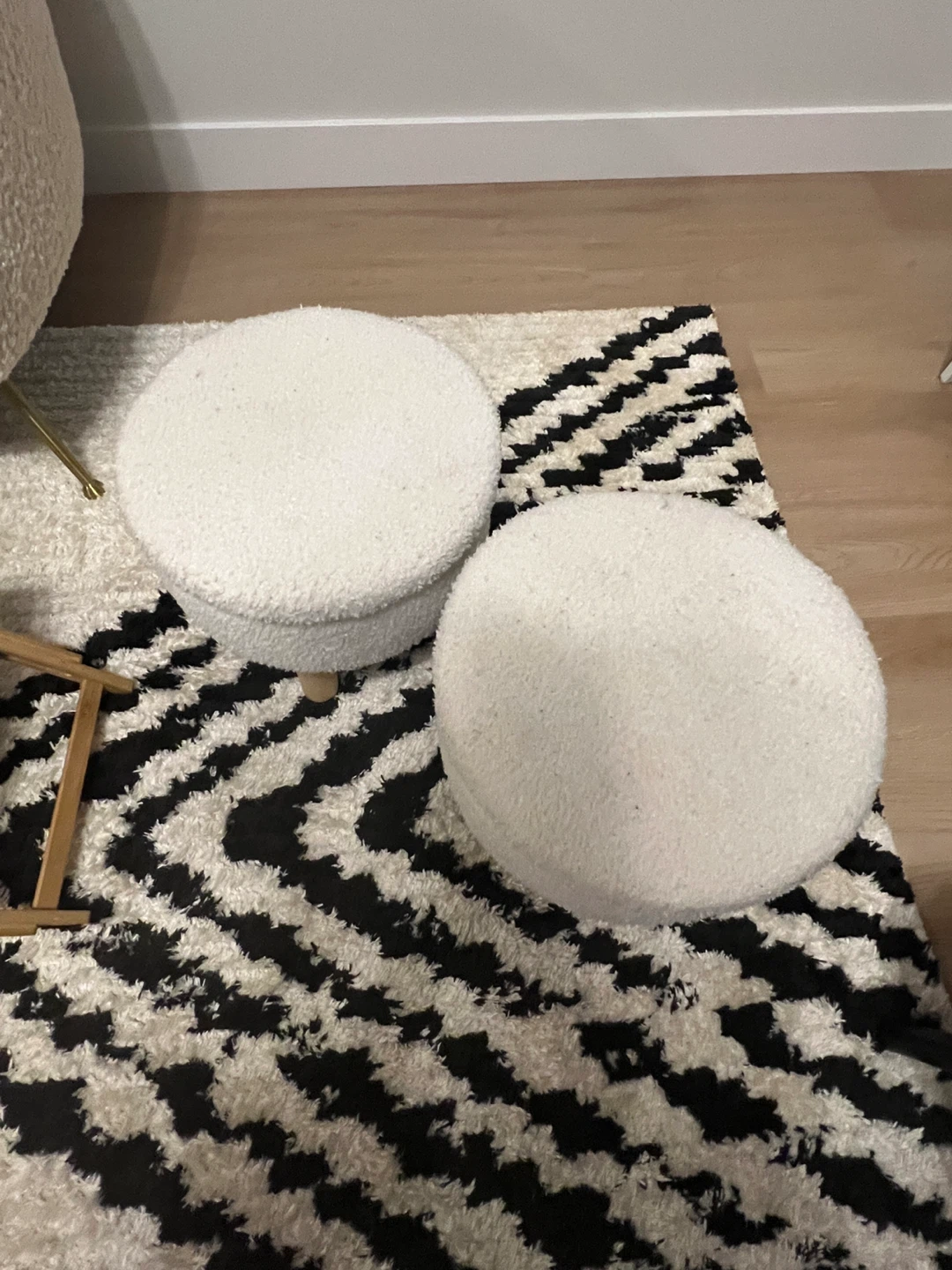 White Teddy Fabric Ottoman Stools (Set of 2) - photo 2