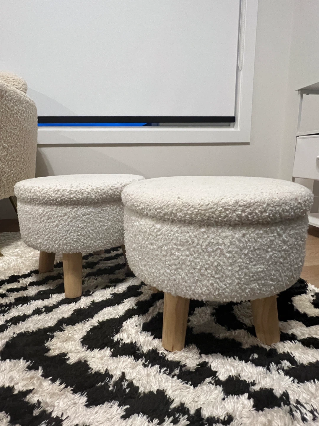 White Teddy Fabric Ottoman Stools (Set of 2)