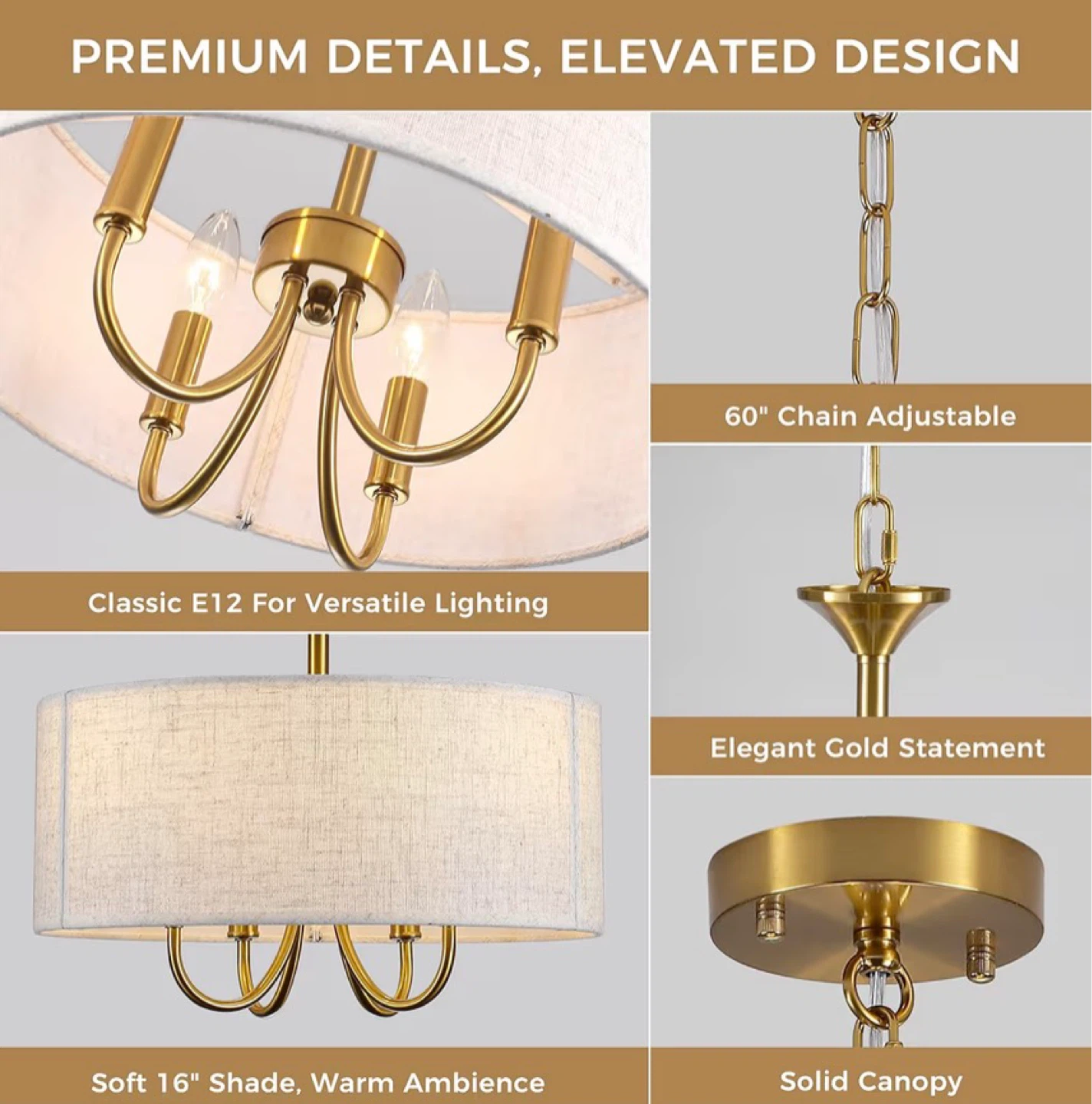 4-Light Gold Drum Chandelier - photo 5