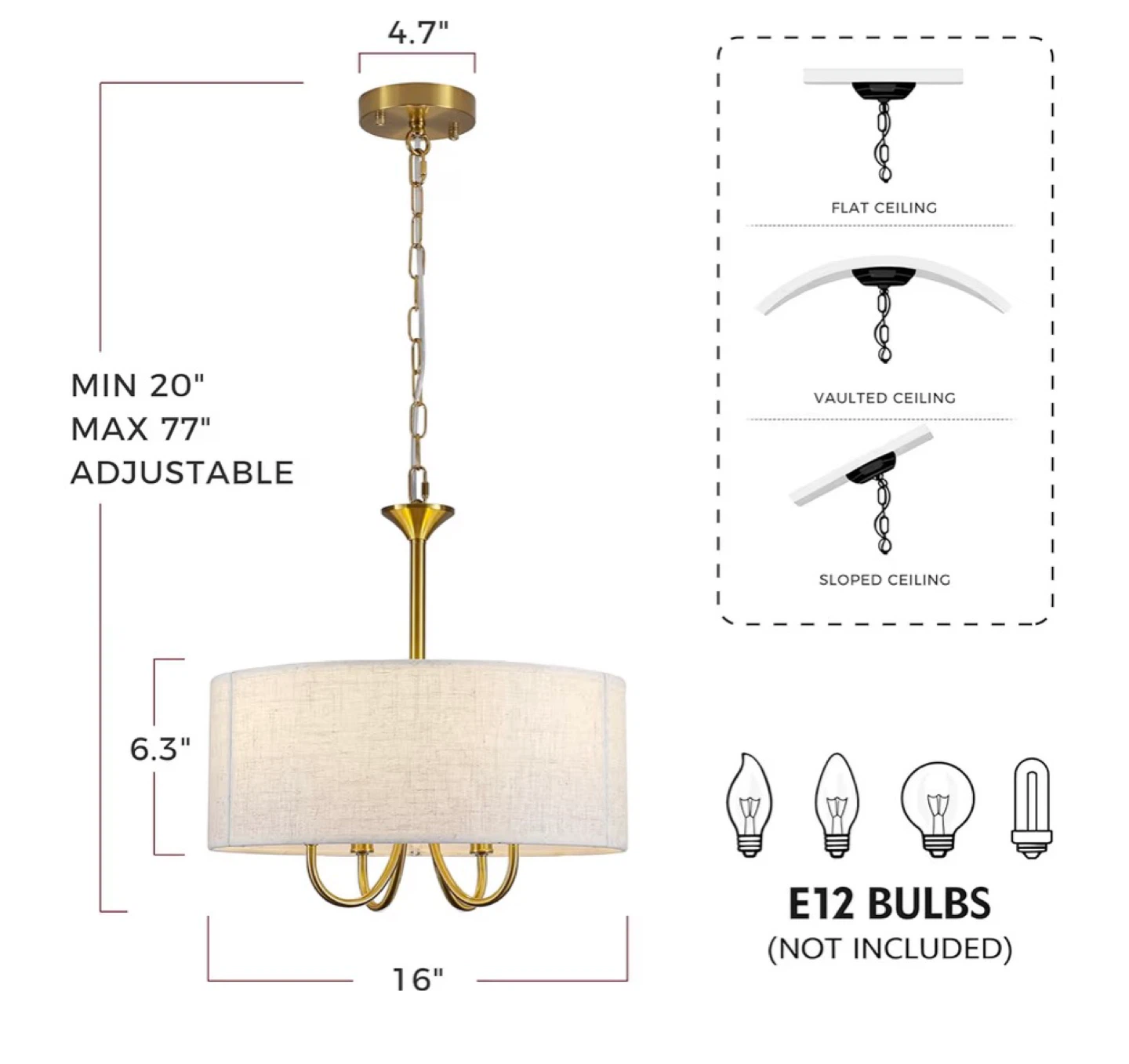 4-Light Gold Drum Chandelier - photo 4