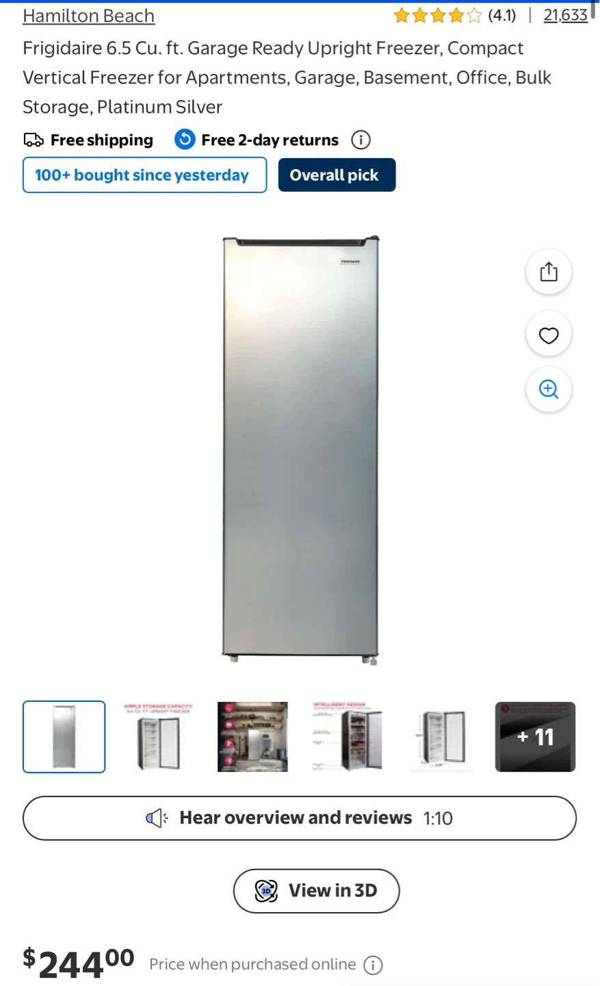 ⚽️Hamilton Beach 6.5 Cu. Ft. Upright Freezer