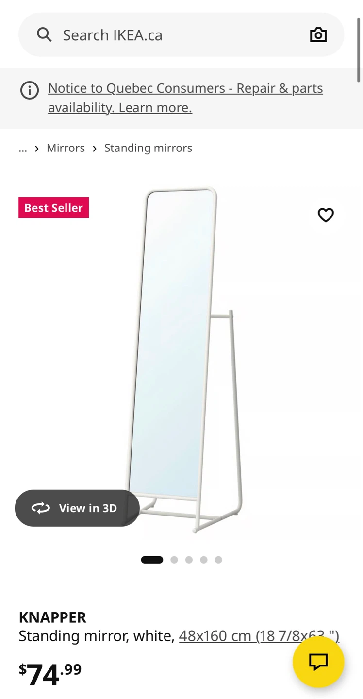 IKEA KNAPPER Standing Mirror - White
