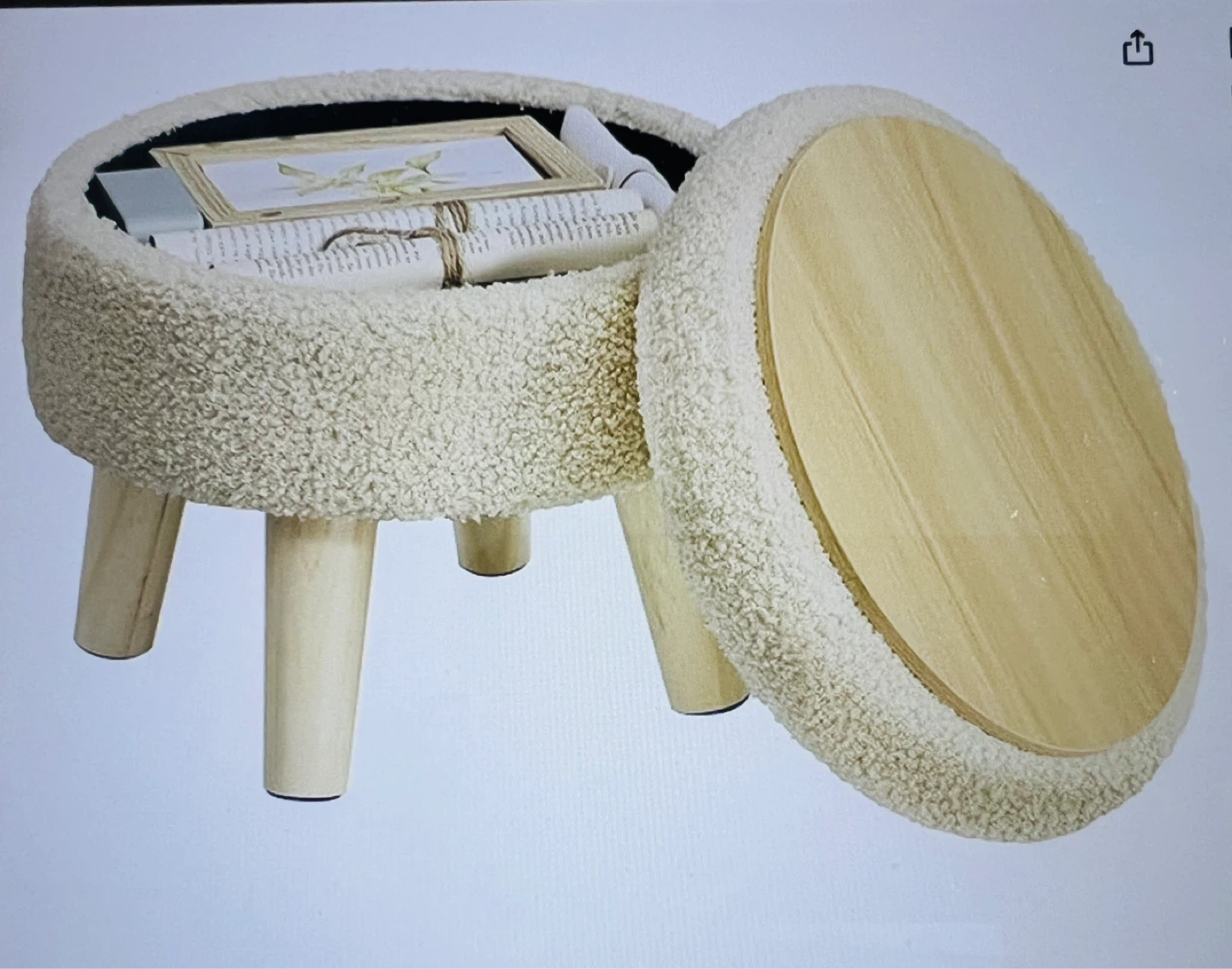 White Teddy Fabric Ottoman Stools (Set of 2) - photo 3