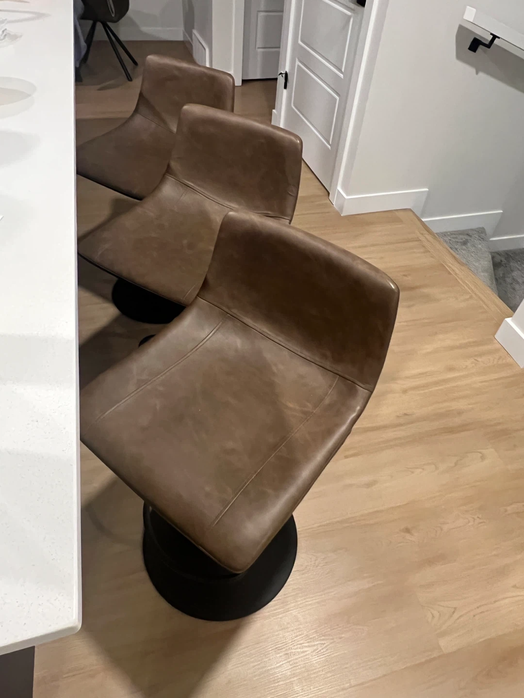3 Brown Faux Leather and Metal Adjustable Bar Stools - photo 2