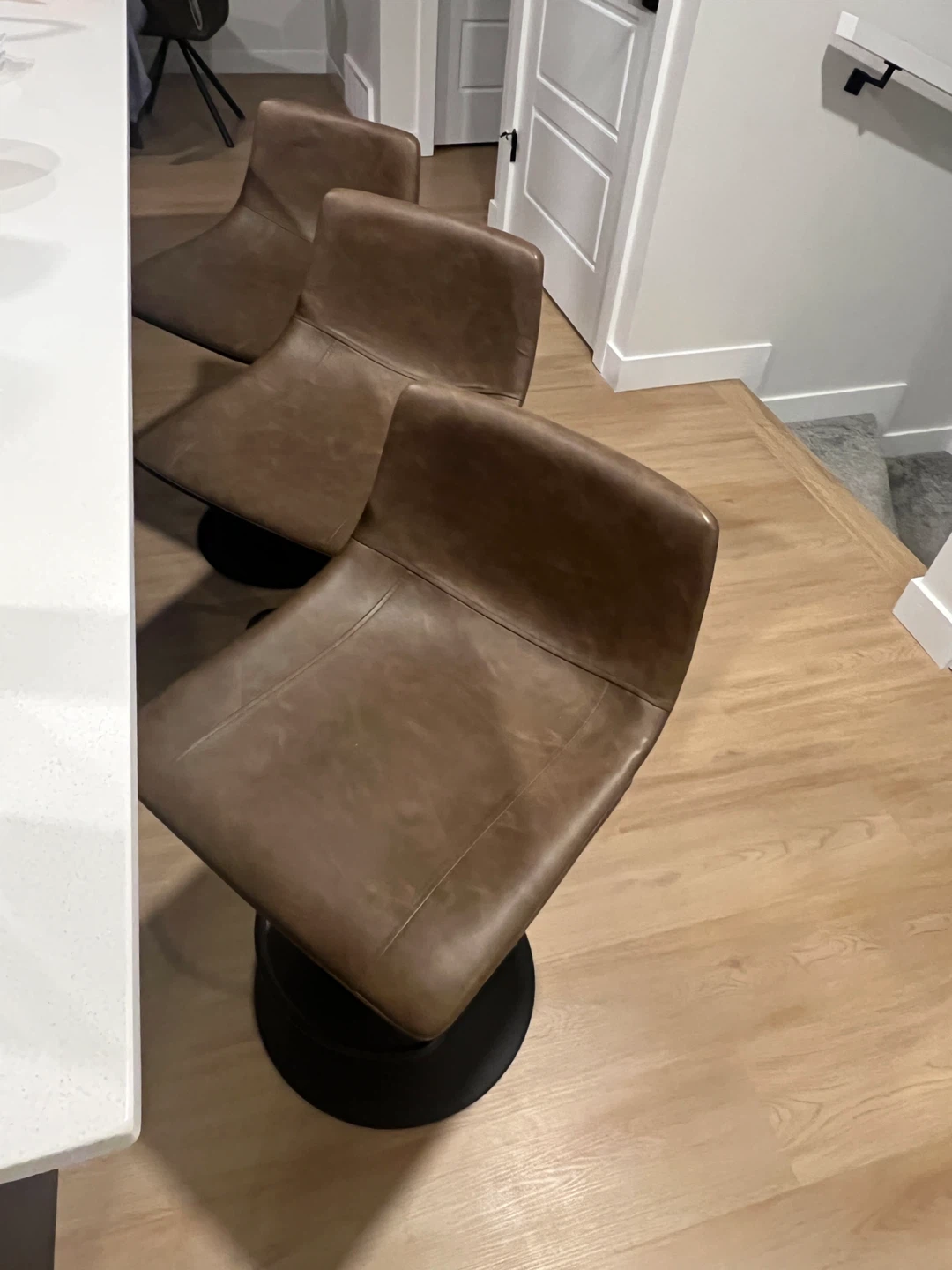 3 Brown Faux Leather and Metal Adjustable Bar Stools - photo 3