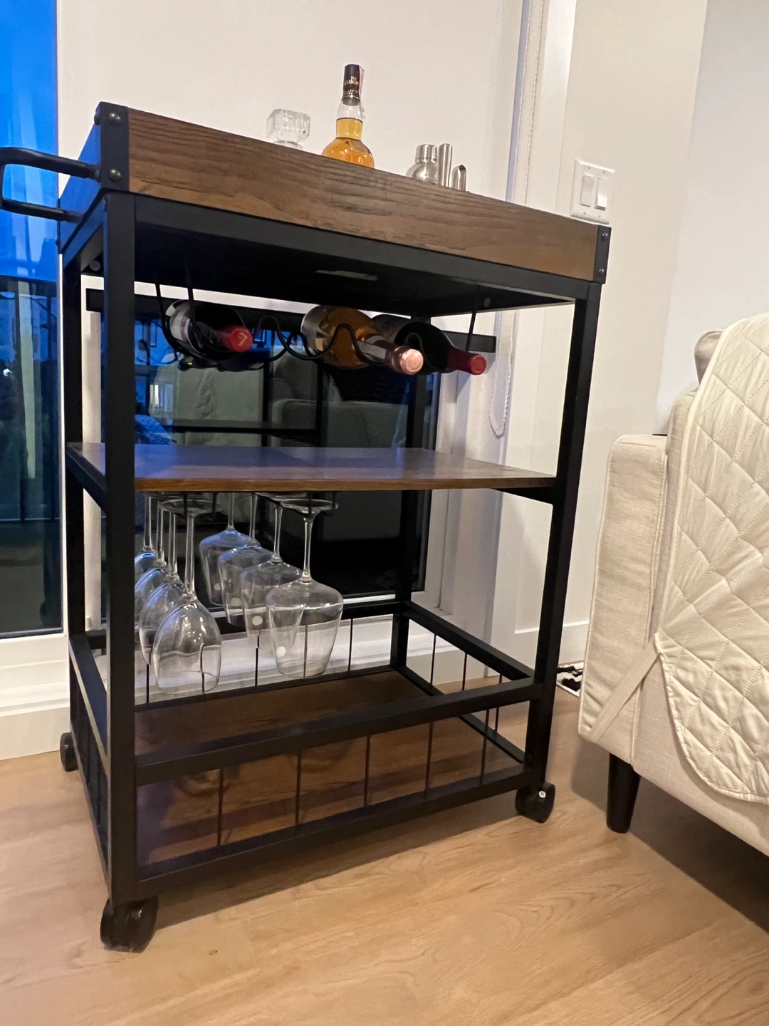 Wooden Rolling Bar Cart with Wine Rack - photo 5