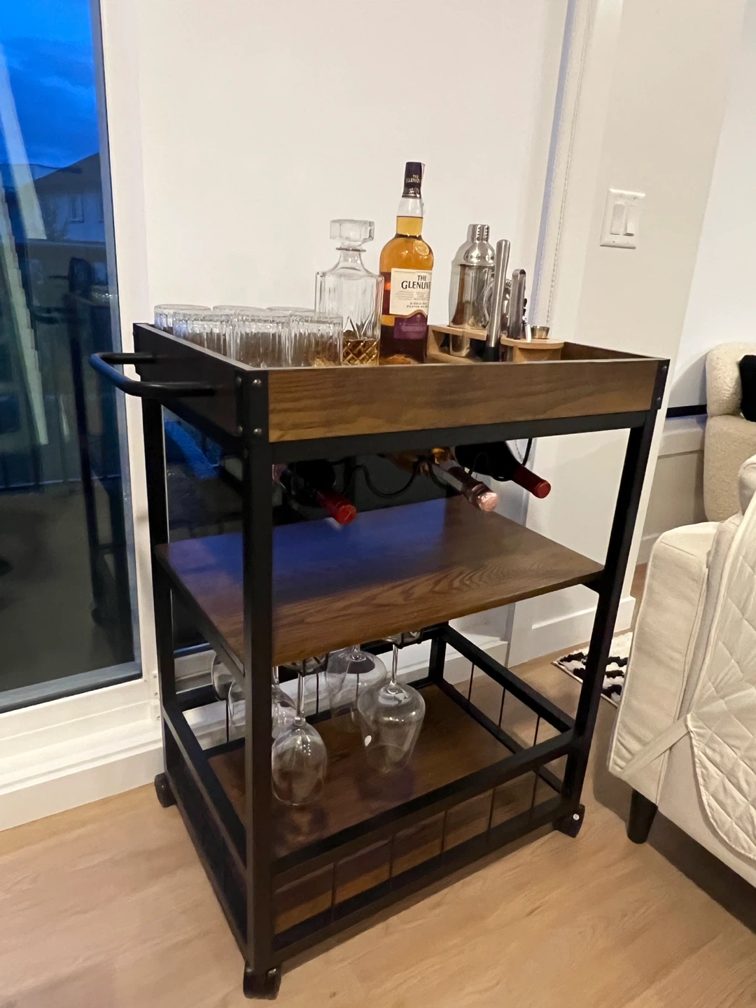 Wooden Rolling Bar Cart with Wine Rack - photo 4