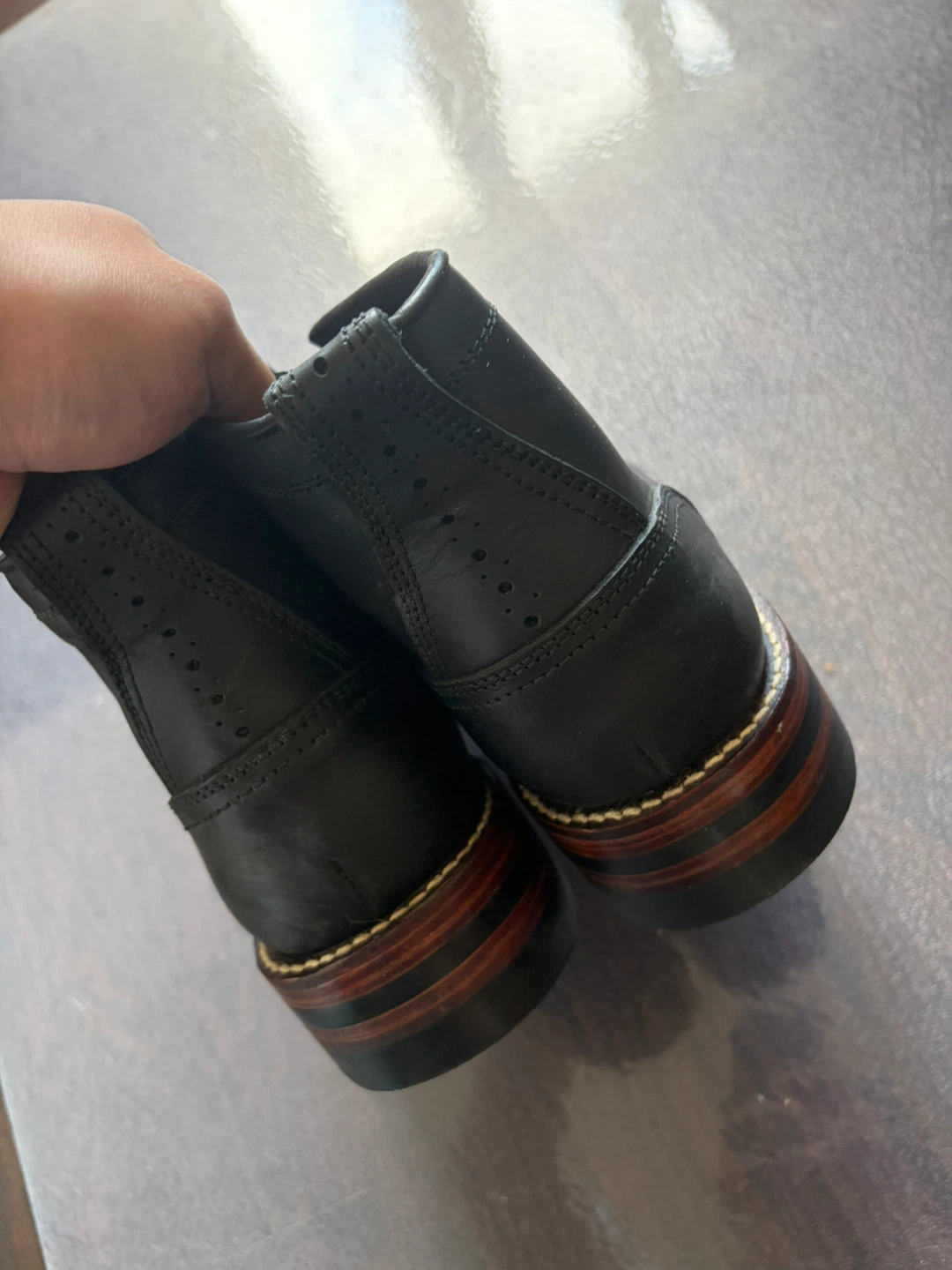 Japanese hand-made Black Leather Lace-Up Boots - Size 10 - photo 3