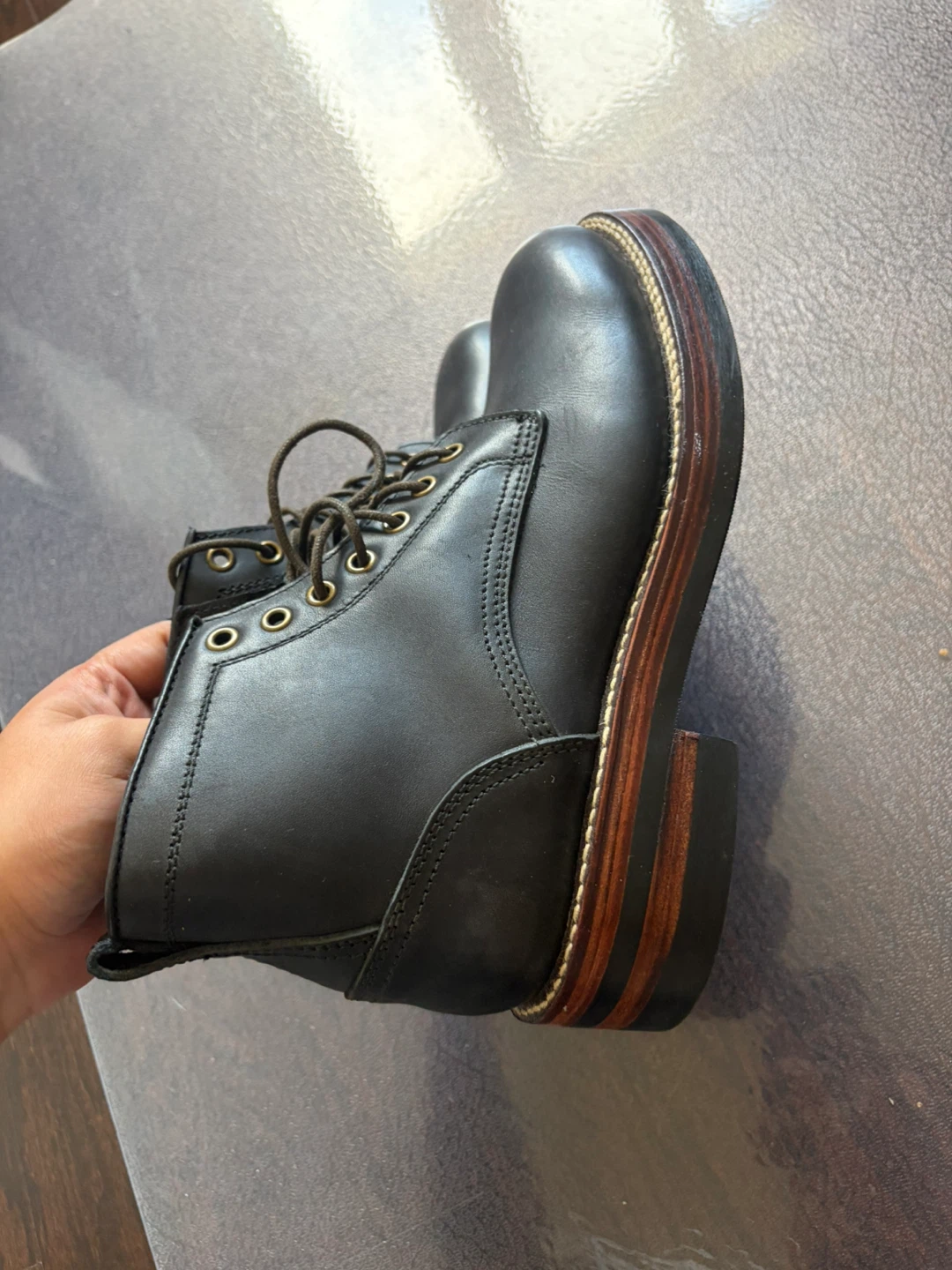 Japanese hand-made Black Leather Lace-Up Boots - Size 10 - photo 4