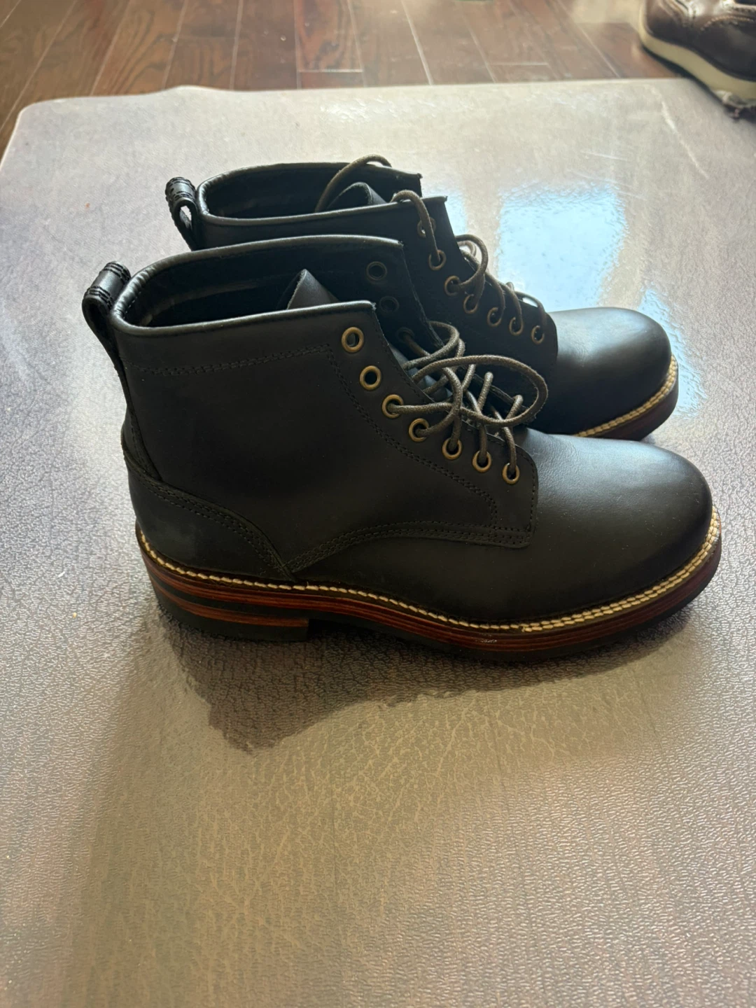 Japanese hand-made Black Leather Lace-Up Boots - Size 10