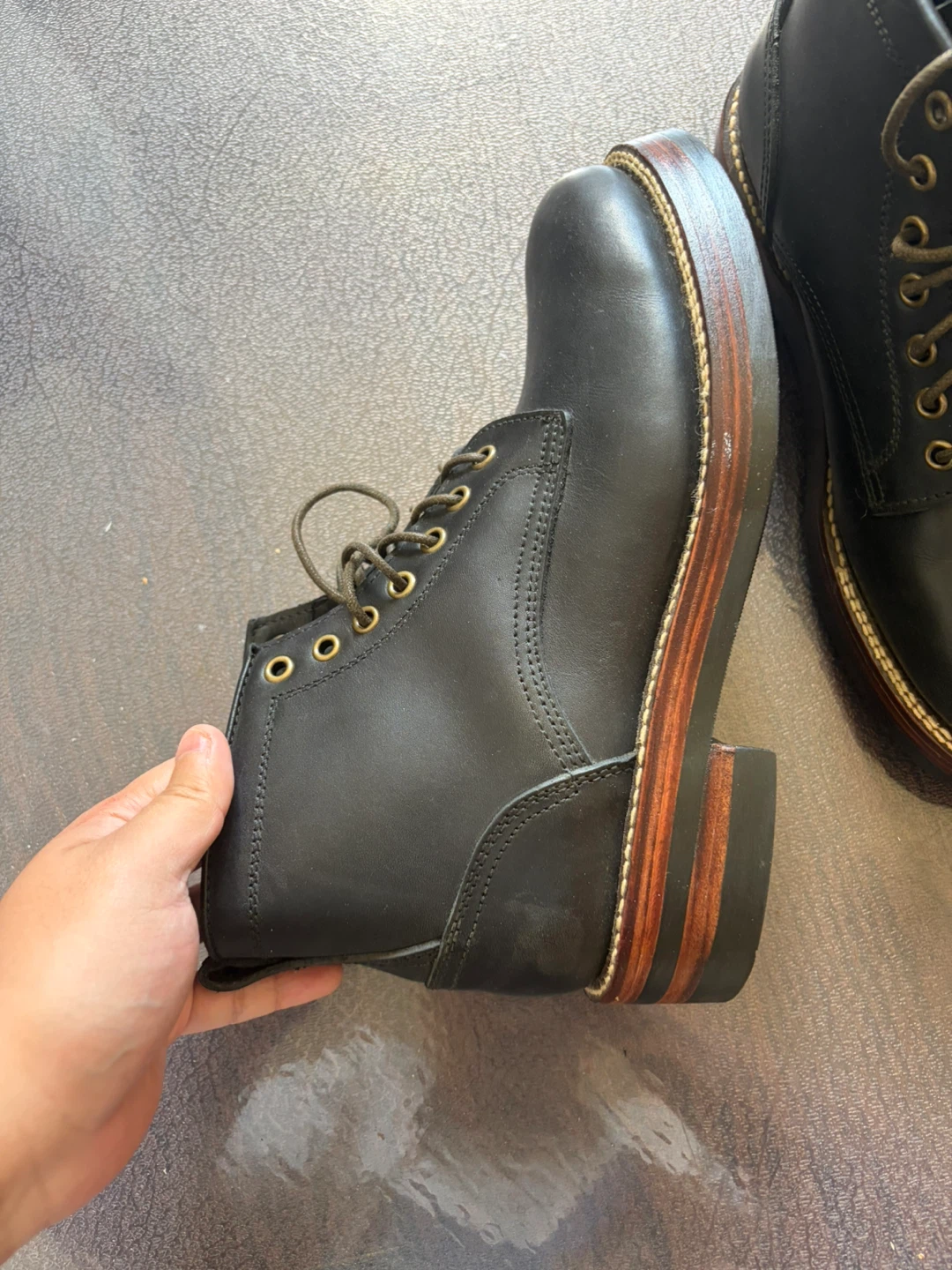 Japanese hand-made Black Leather Lace-Up Boots - Size 10 - photo 5