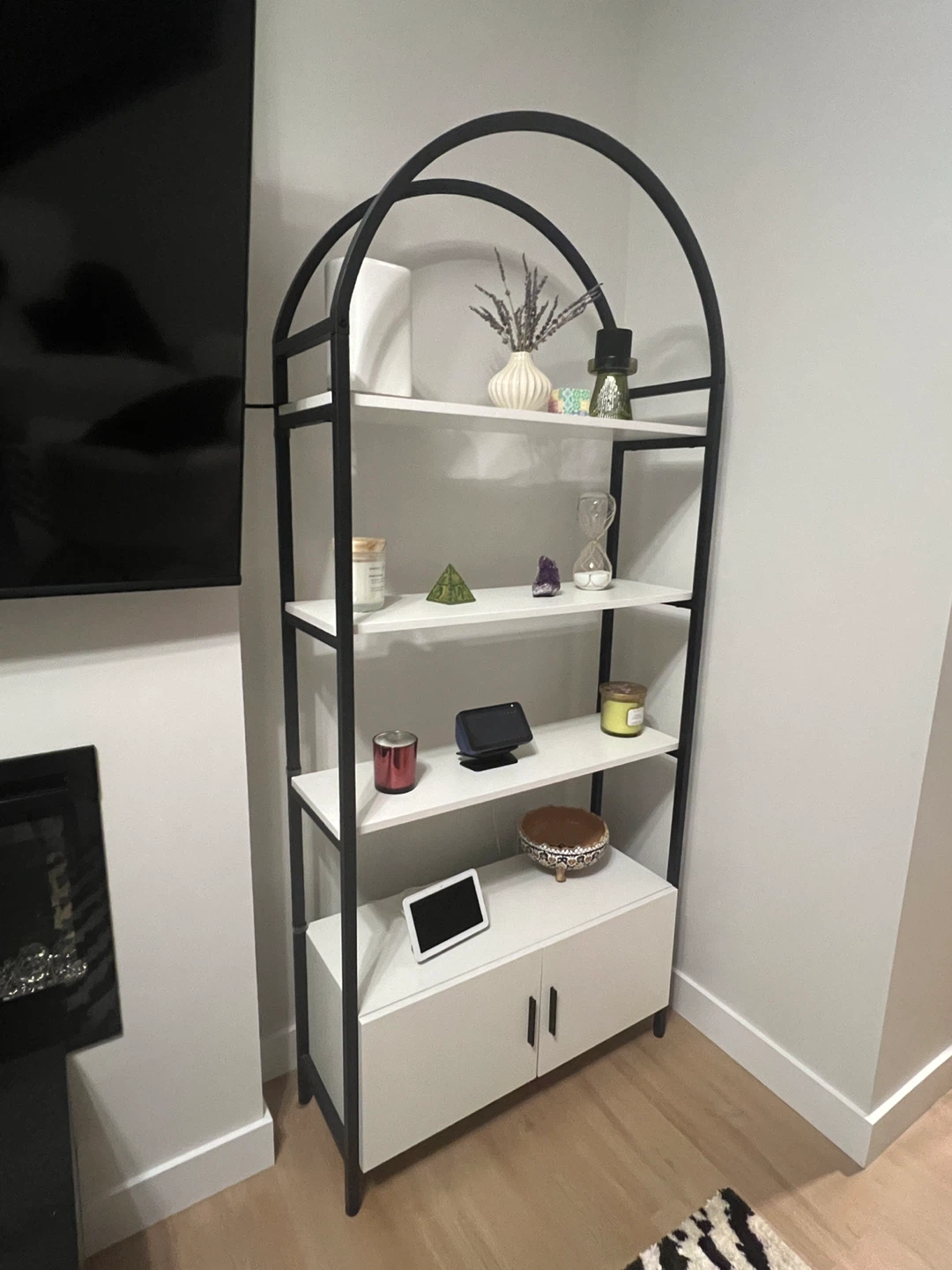 Tall Black Metal Bookshelf with White Shelves