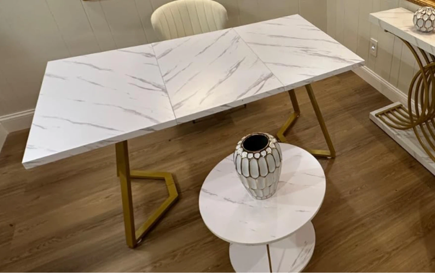 White Marble Dining Table with Gold Legs