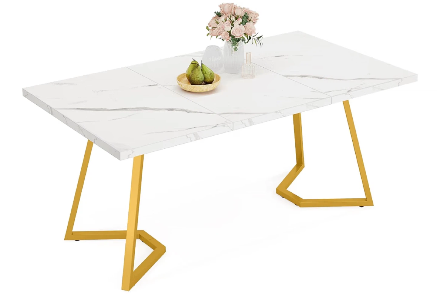White Marble Dining Table with Gold Legs - photo 2