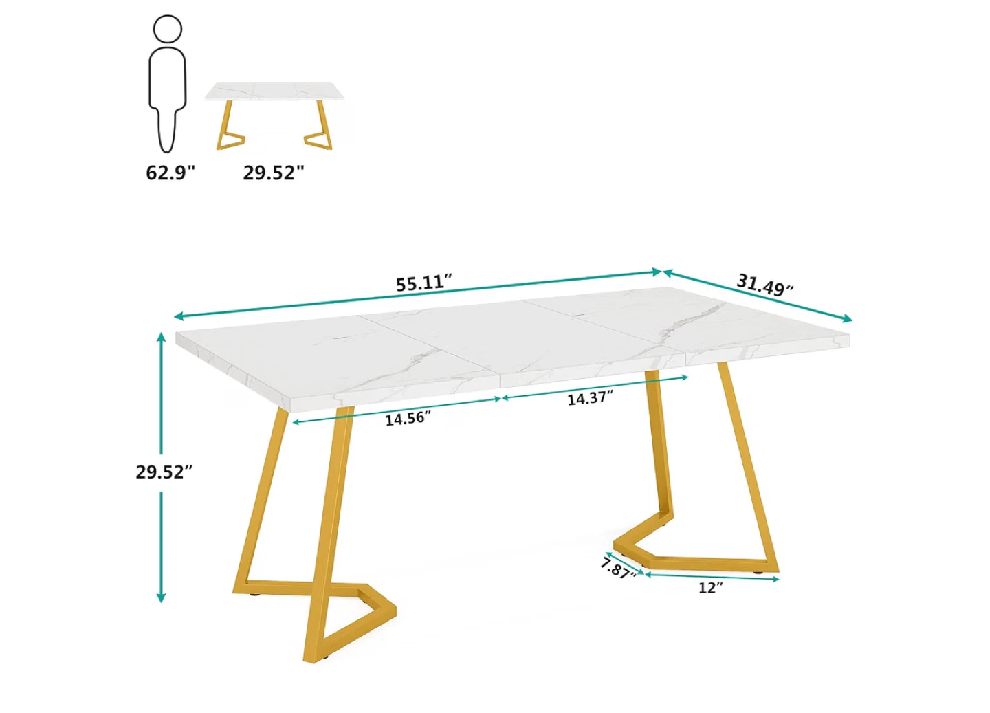 White Marble Dining Table with Gold Legs - photo 4