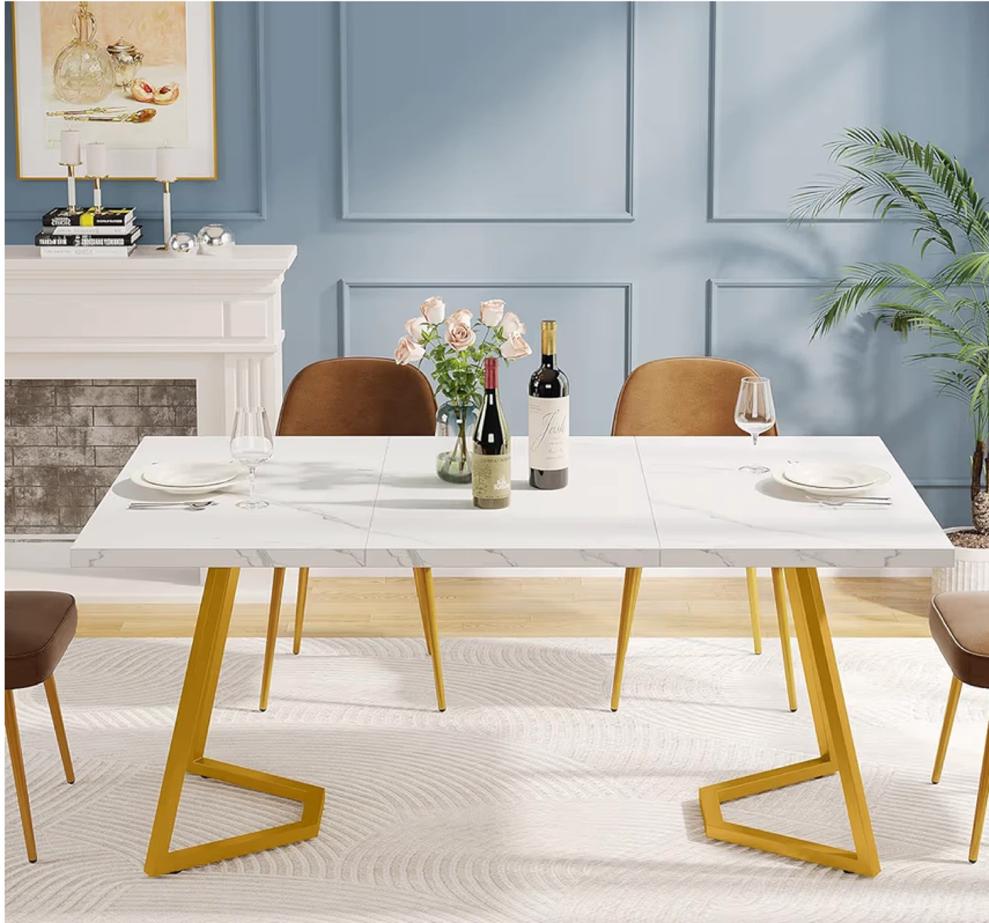 White Marble Dining Table with Gold Legs - photo 5