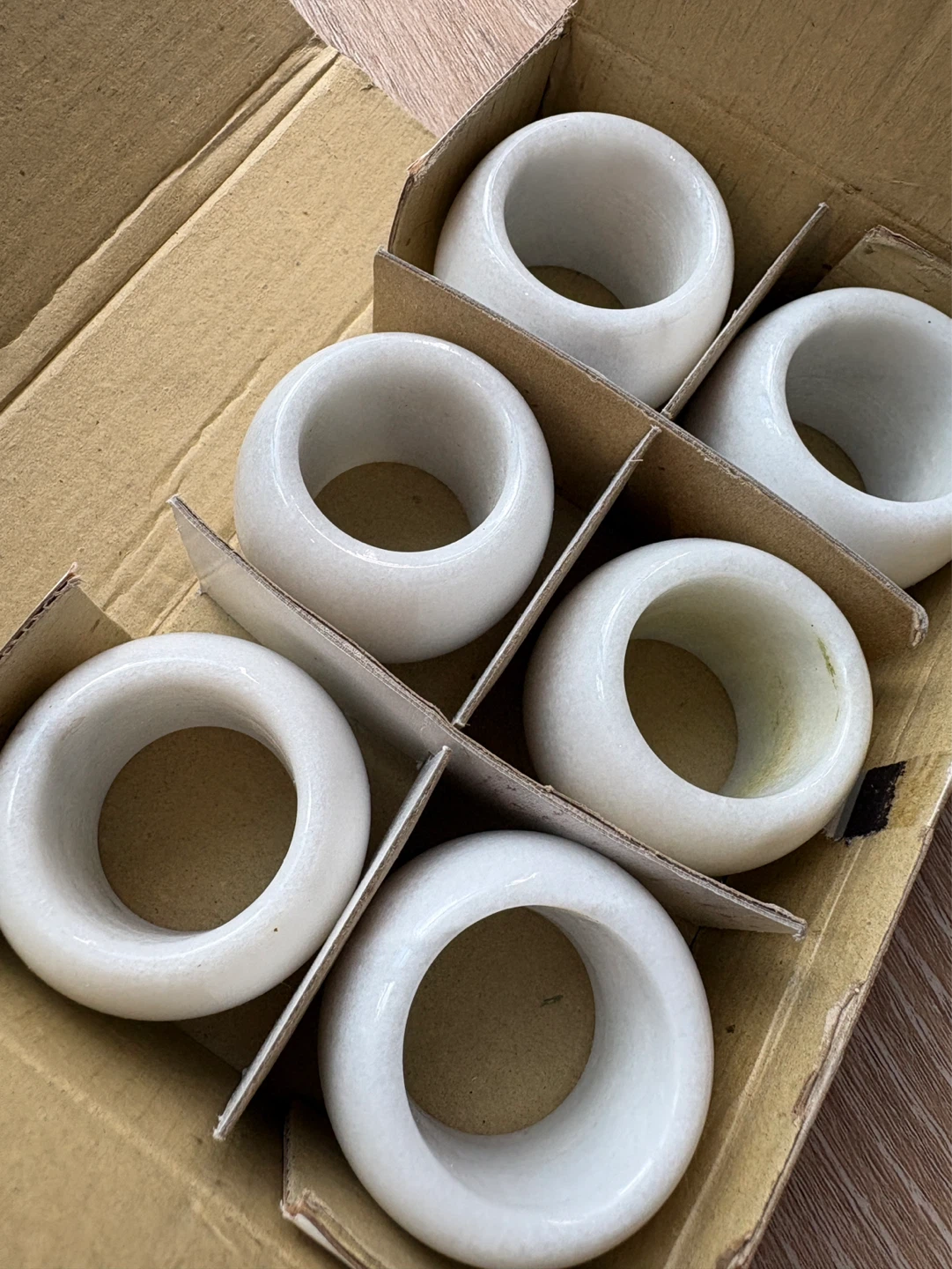 Set of 6 White Marble Napkin Rings