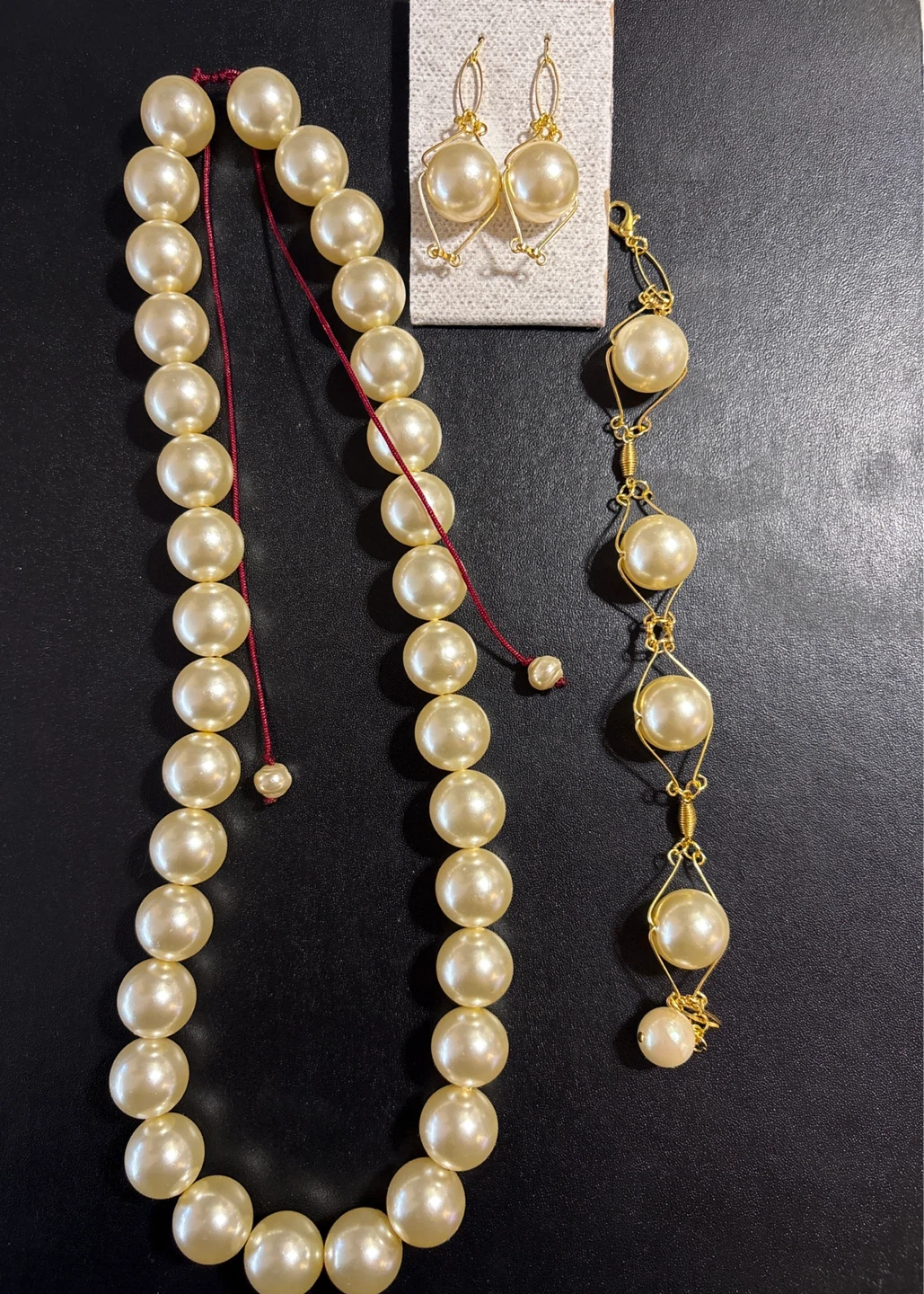 Pearl Necklace, Bracelet, and Earrings Set