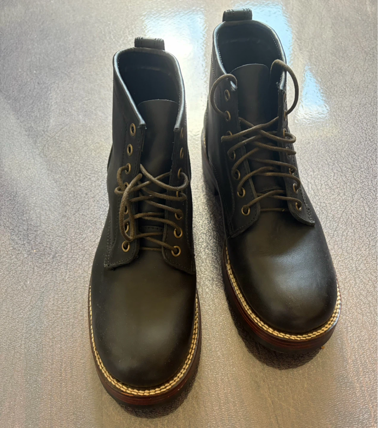 Japanese hand-made Black Leather Lace-Up Boots - Size 10 - photo 2