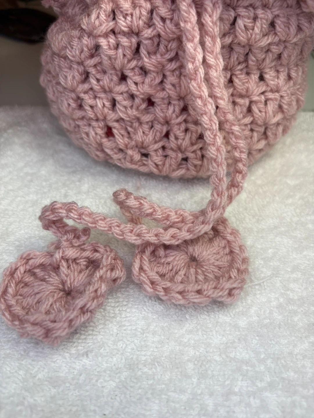 Hand-crocheted Pink Drawstring Pouch Bag - photo 4