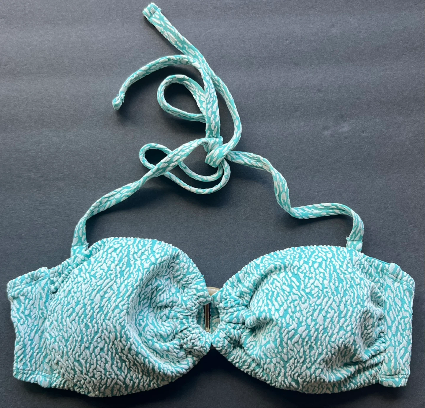 Time and Tru Turquoise White Print Bikini Top⚽️