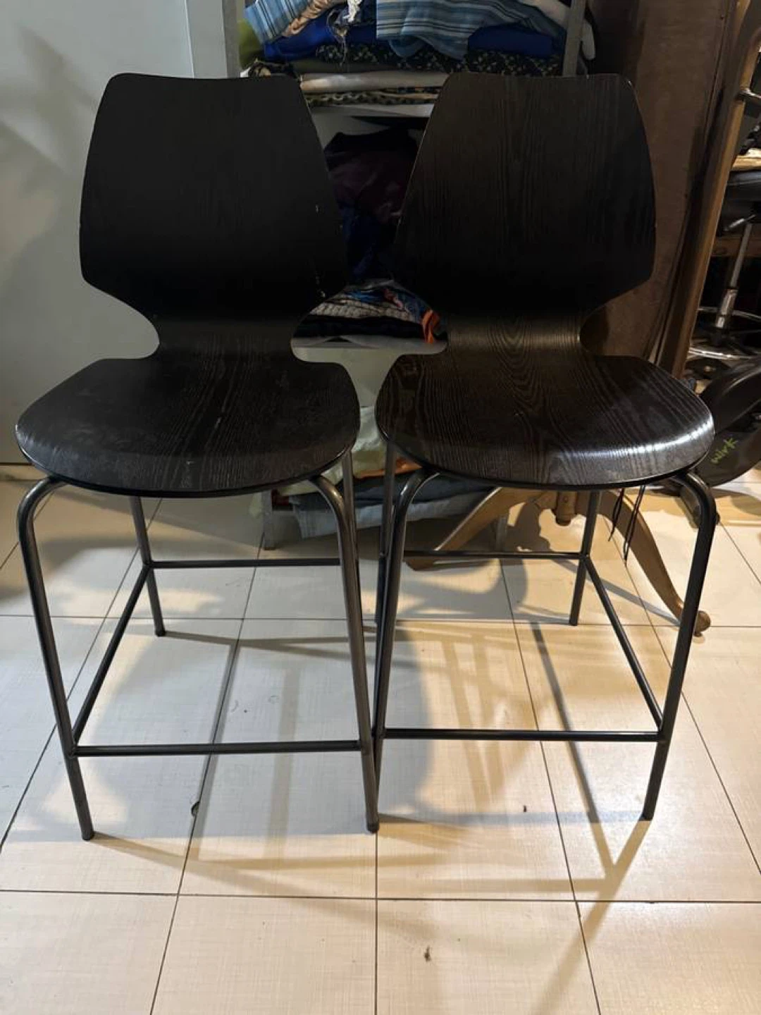 West Elm Dark Wood Bar Stools (Set of 2)