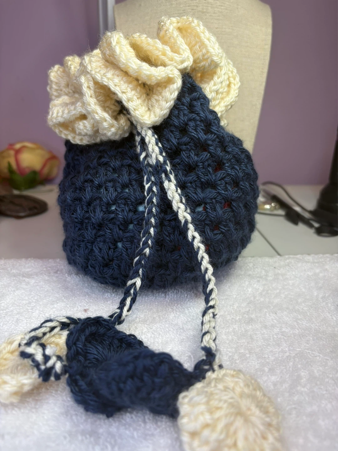 Hand-Crocheted Drawstring Pouch