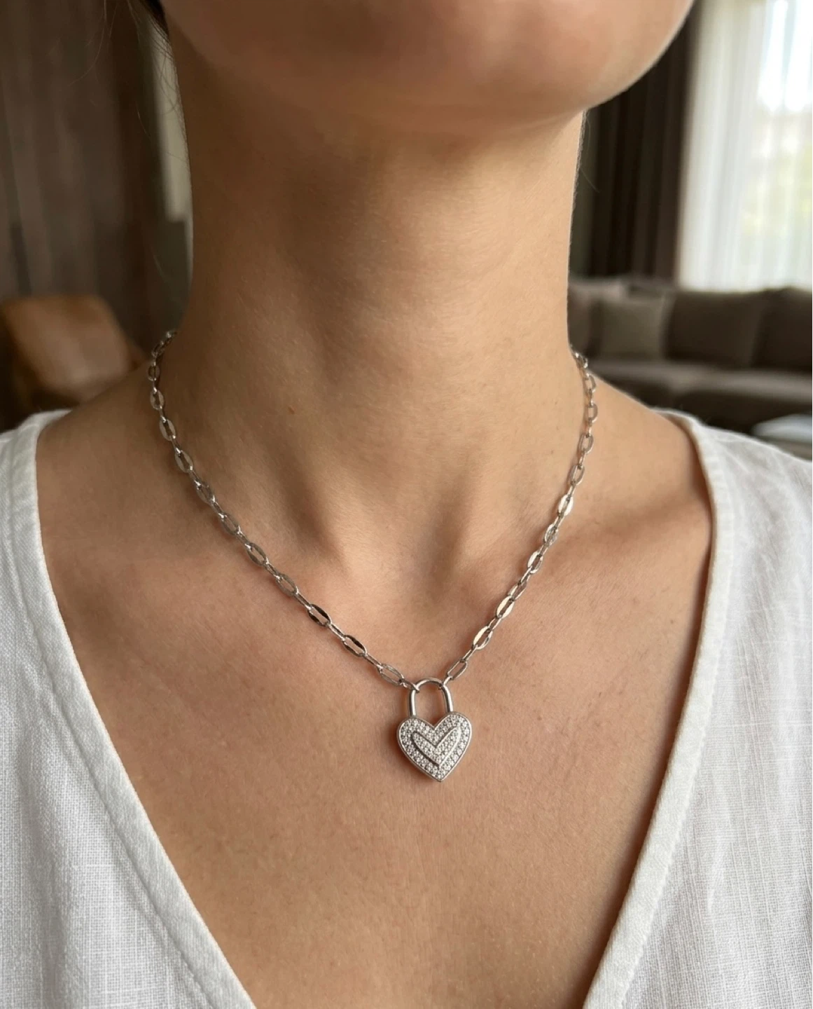 Silver Heart Lock Pendant Necklace