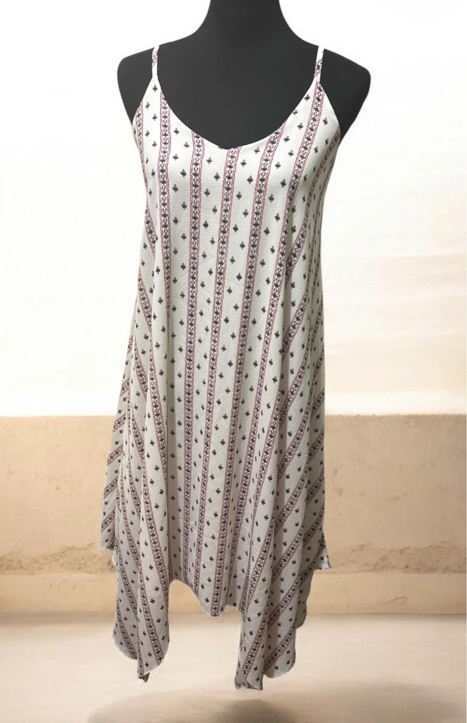 Aqua Women's White Patterned Asymmetrical Hem Cami Dress Size S