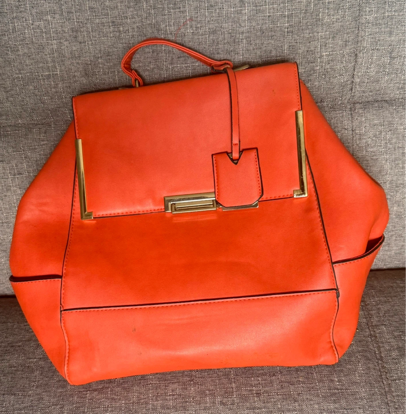 Orange Faux Leather Backpack