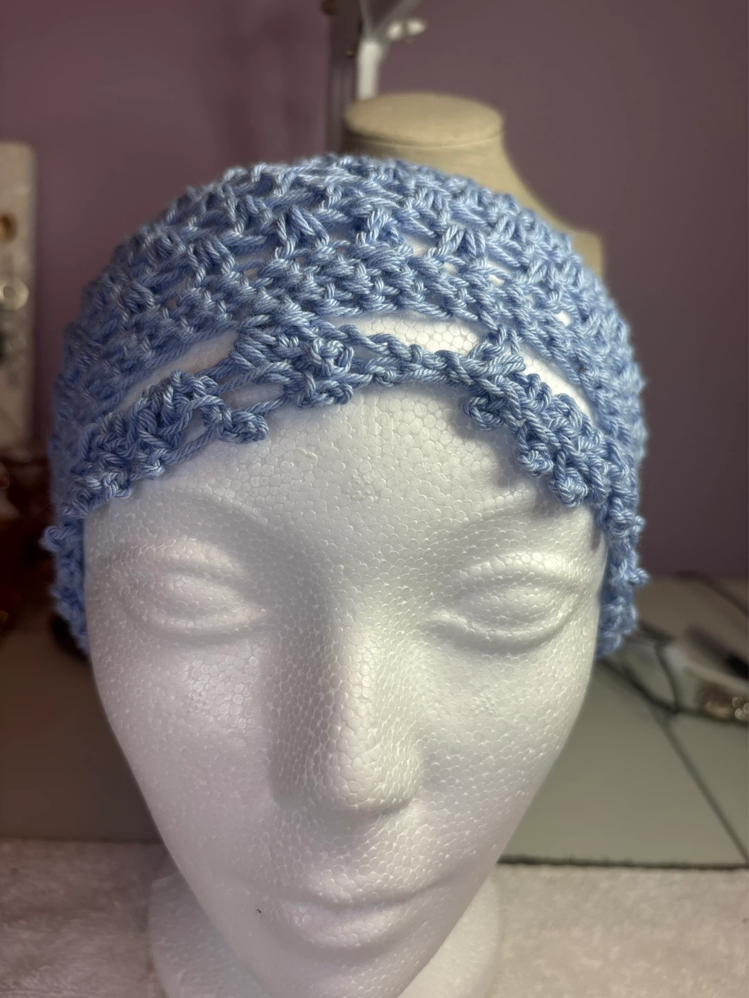 Hand Crocheted Blue Beanie Hat