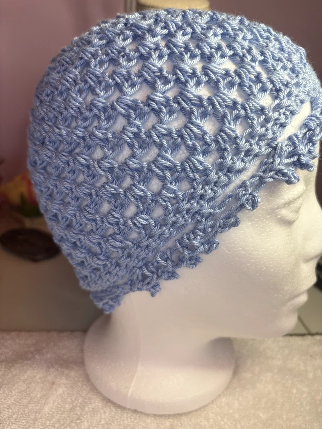 Hand Crocheted Blue Beanie Hat - photo 2