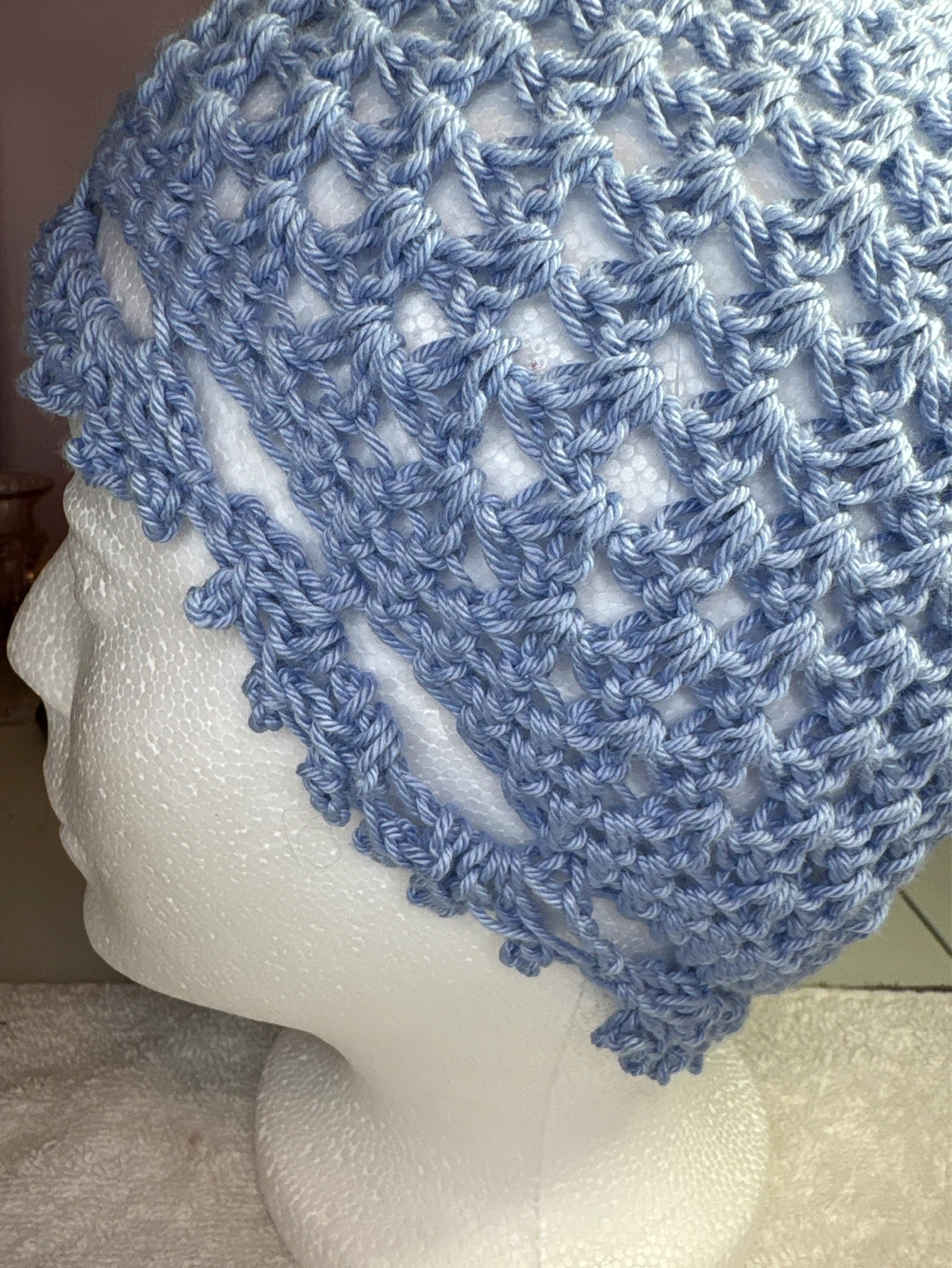 Hand Crocheted Blue Beanie Hat - photo 4