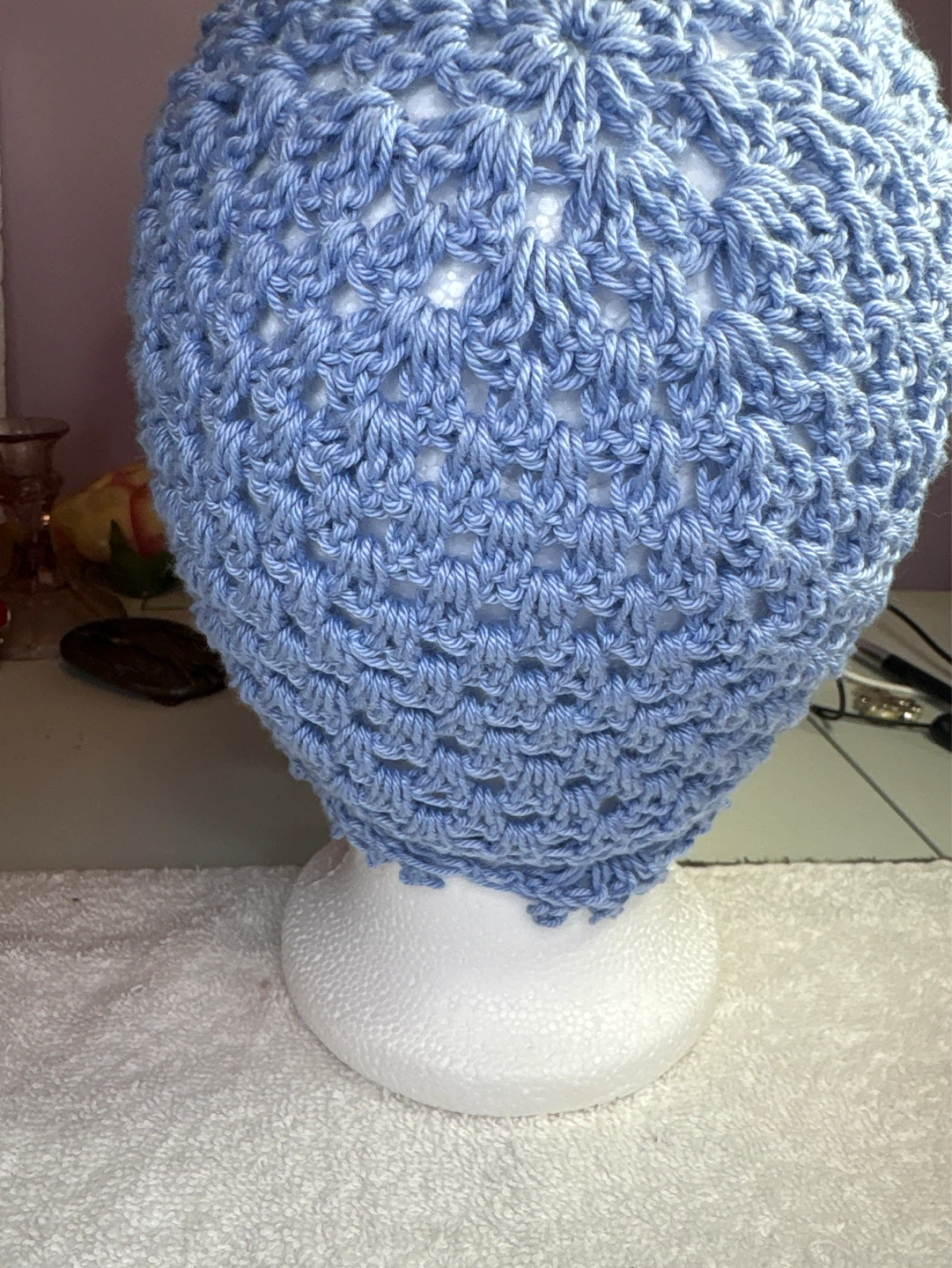 Hand Crocheted Blue Beanie Hat - photo 3