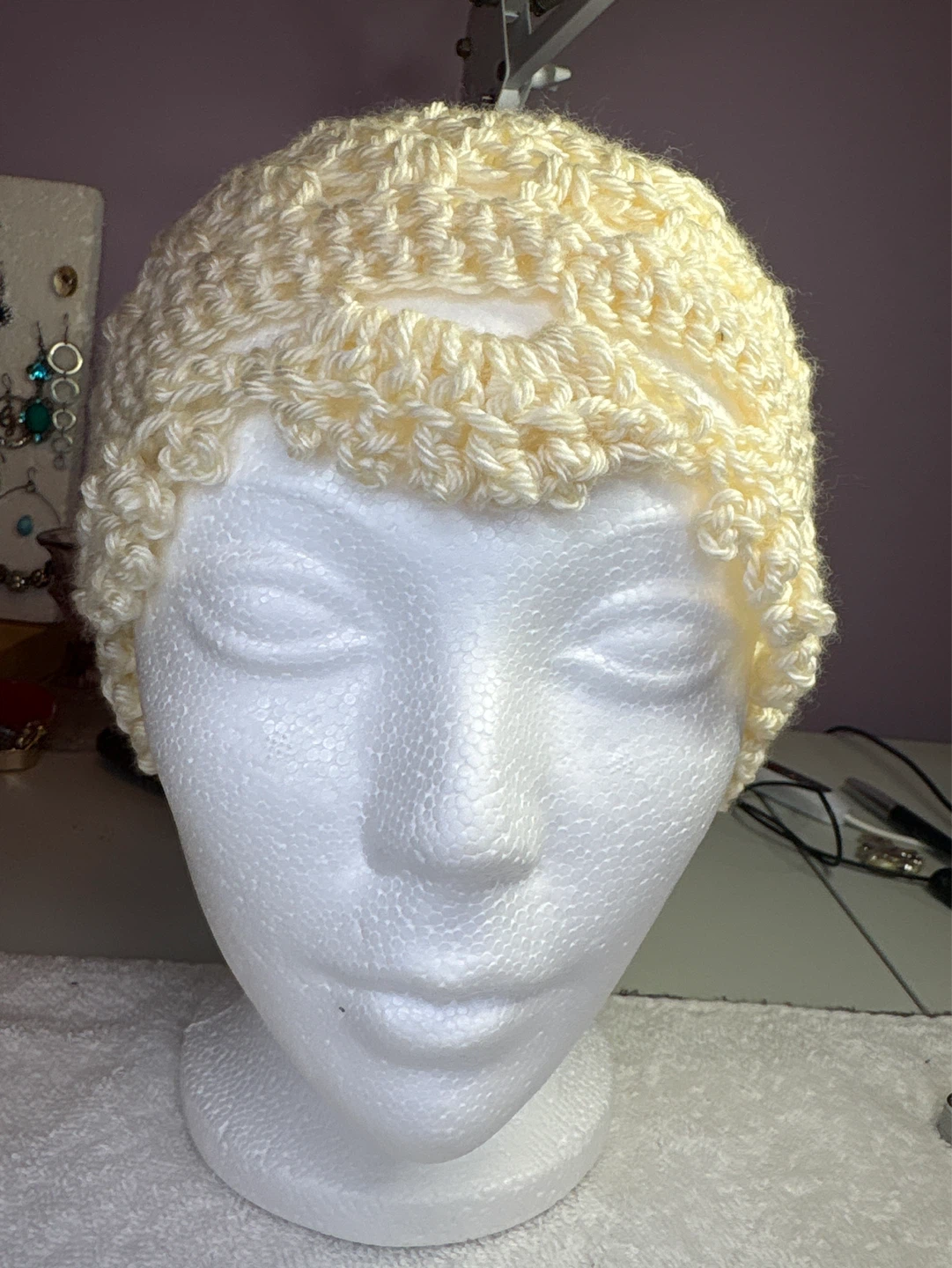 Handmade Cream Crochet Beanie Hat