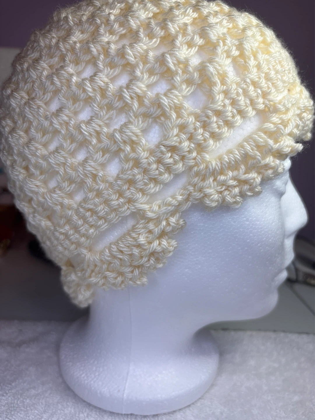 Handmade Cream Crochet Beanie Hat - photo 2