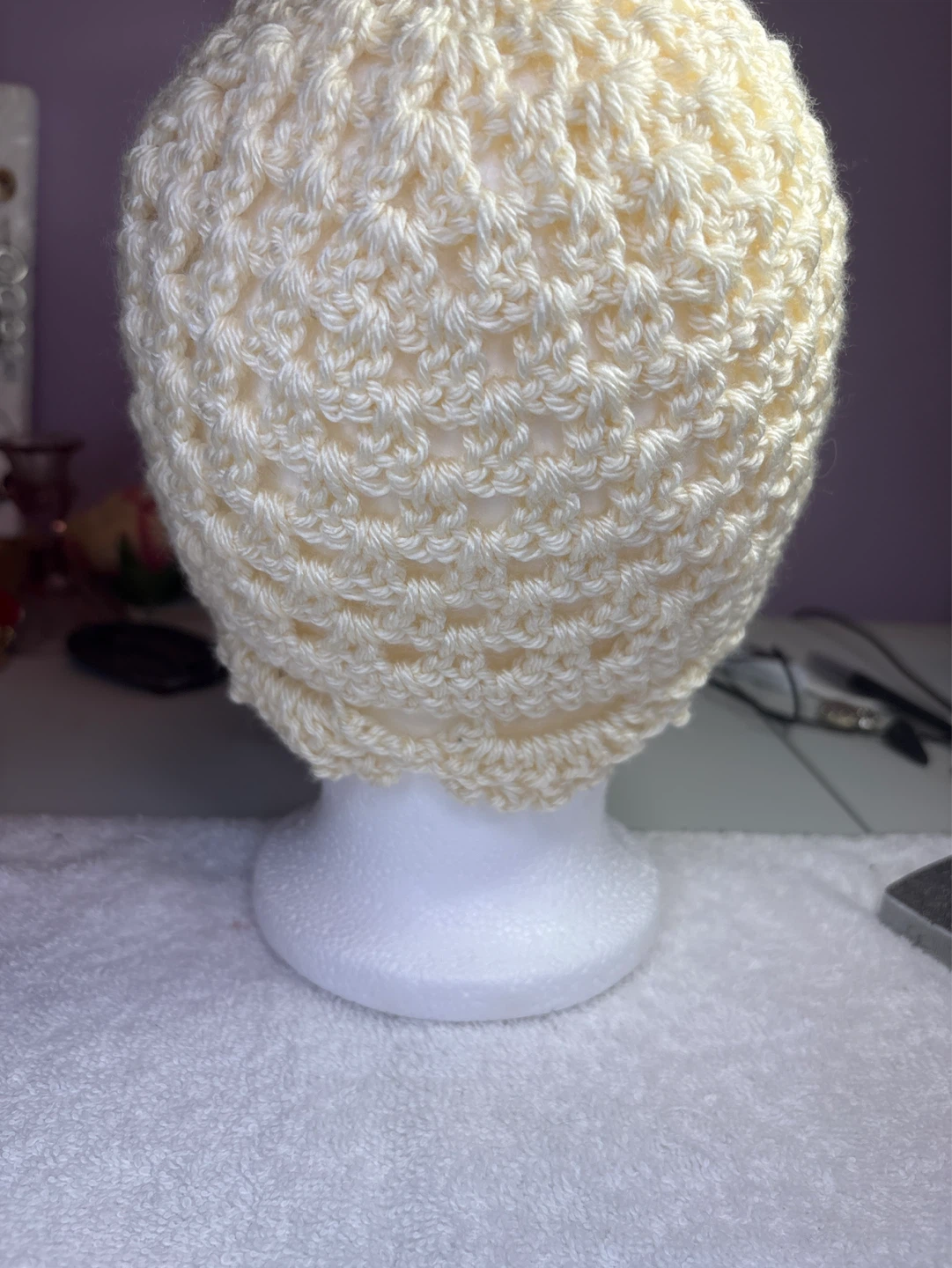 Handmade Cream Crochet Beanie Hat - photo 3