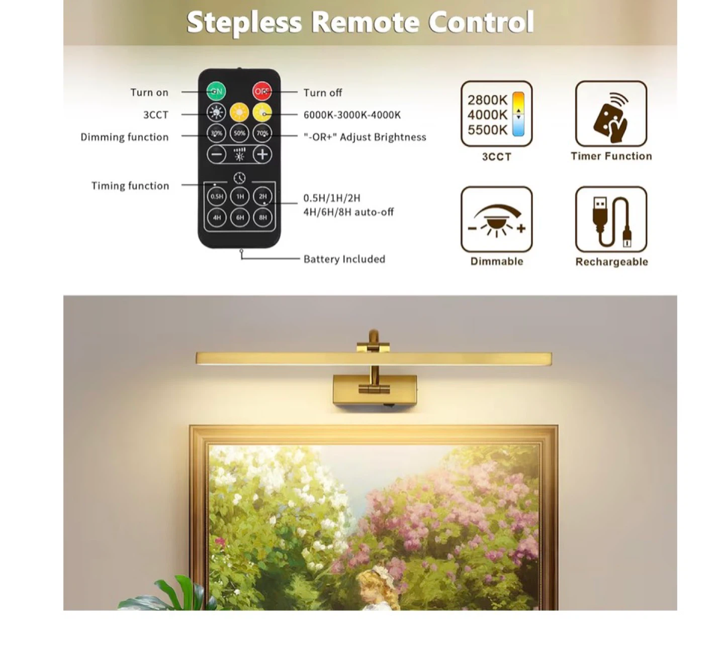 Gold Picture Light with Remote Control - photo 3