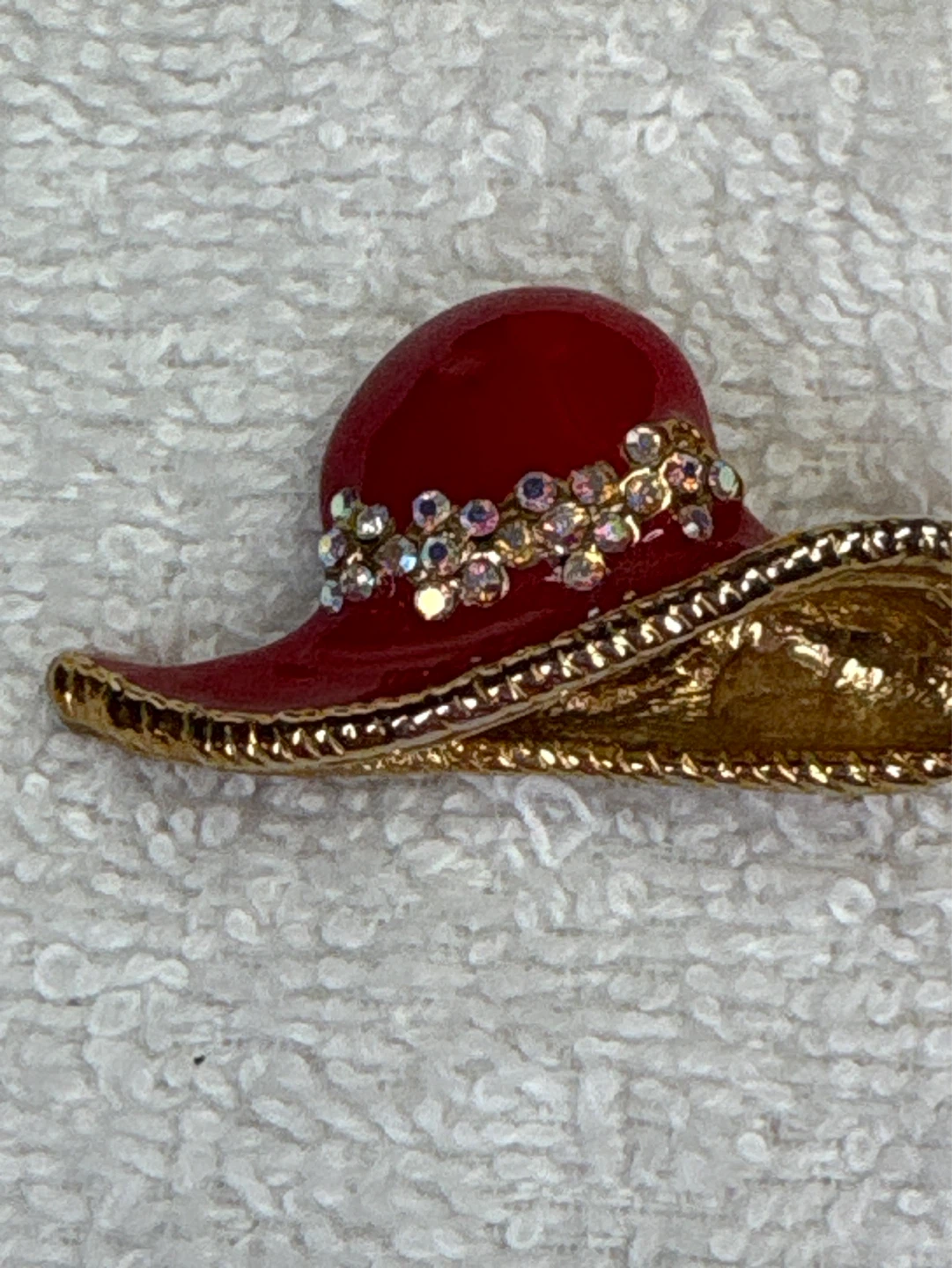 Red Hat Brooch with Rhinestones