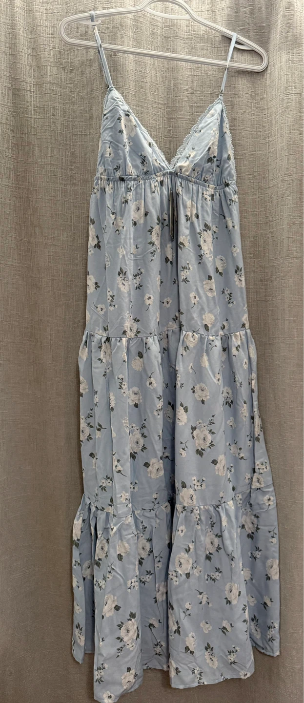 New Light Blue Floral Babydoll Maxi Dress - Size L - photo 2