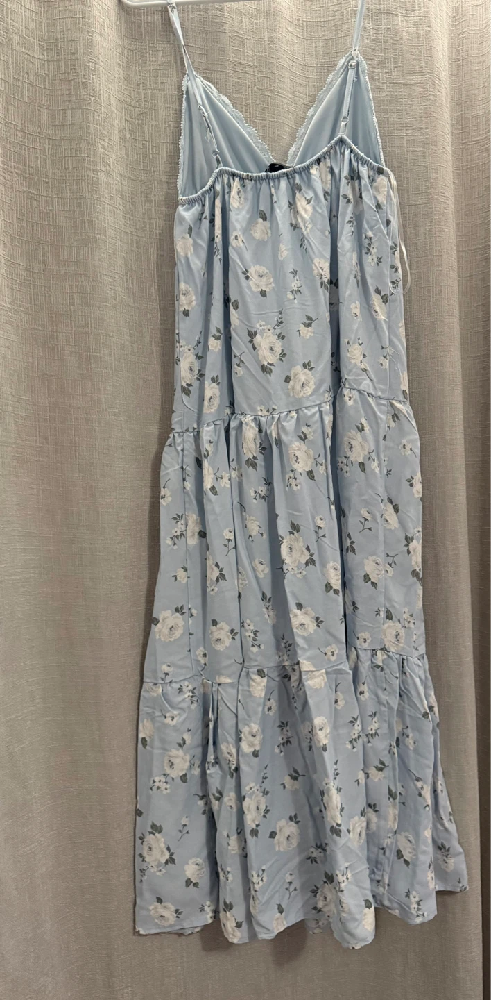 New Light Blue Floral Babydoll Maxi Dress - Size L - photo 3