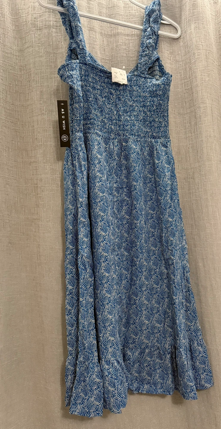 New Blue Leaf Print Smocked Dress - photo 2