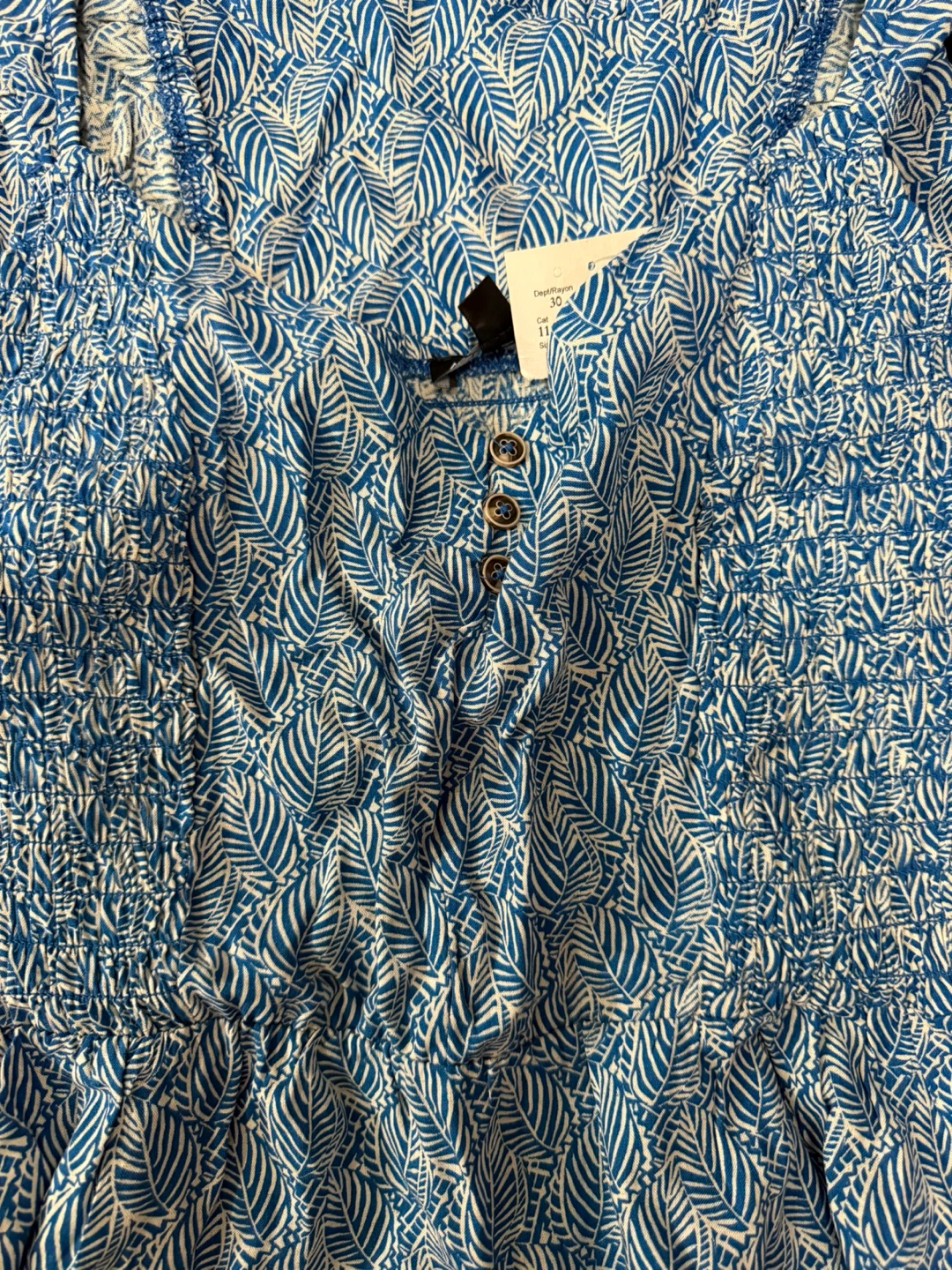 New Blue Leaf Print Smocked Dress - photo 3