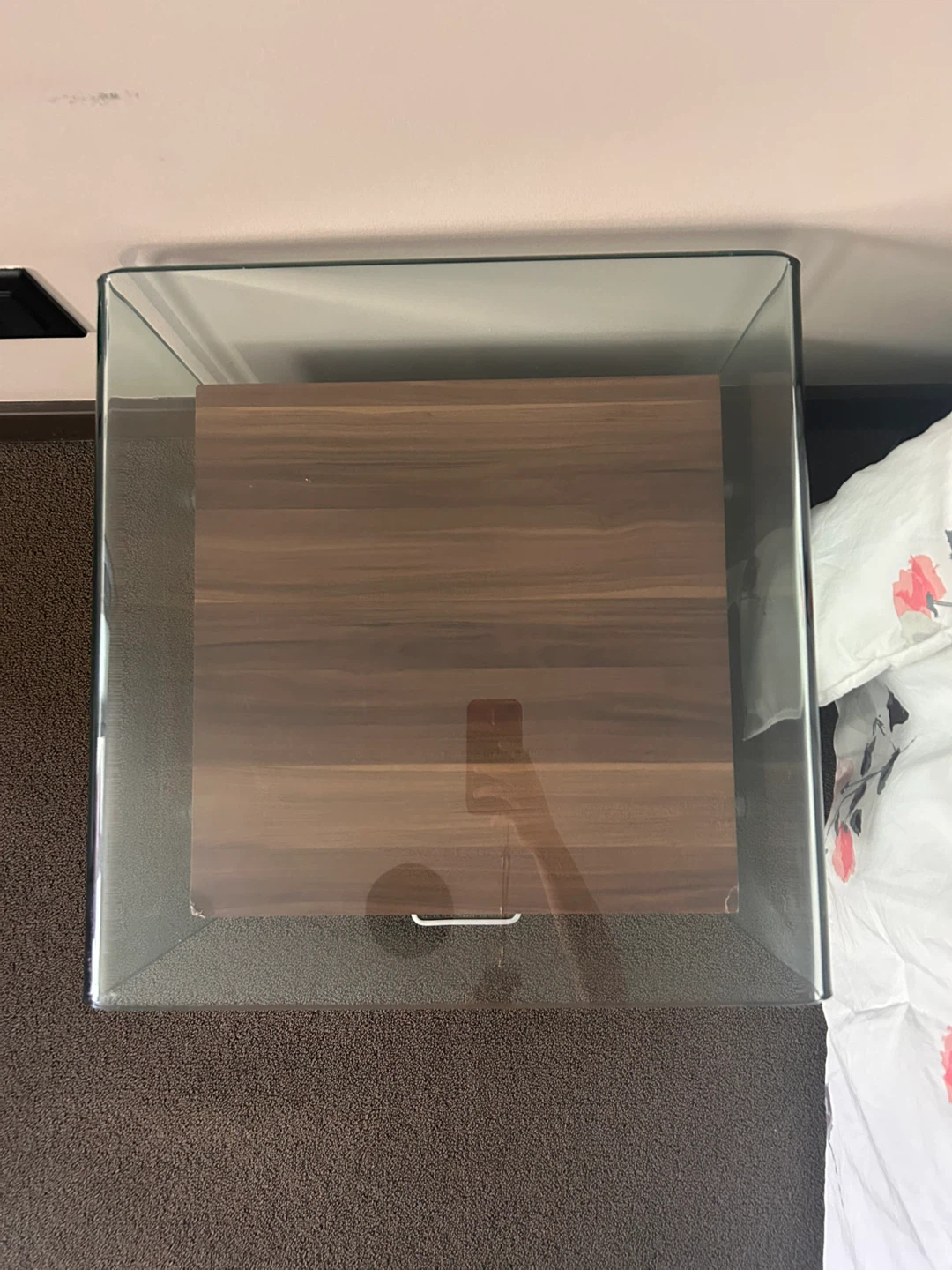 Glass and Wood Nightstand with Drawer - photo 2